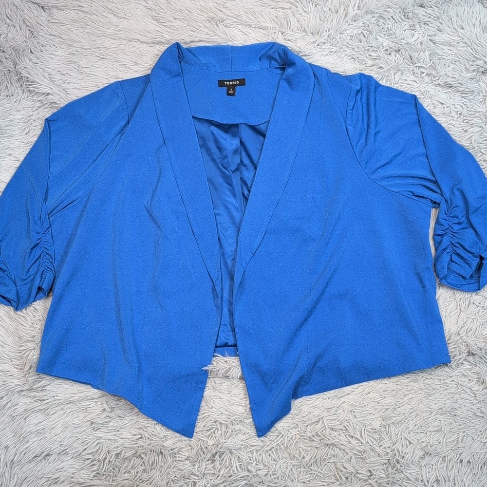 Torrid Jacket Womens Plus 4 Blue Open Front Lightweight Bolero Preppy Comfort